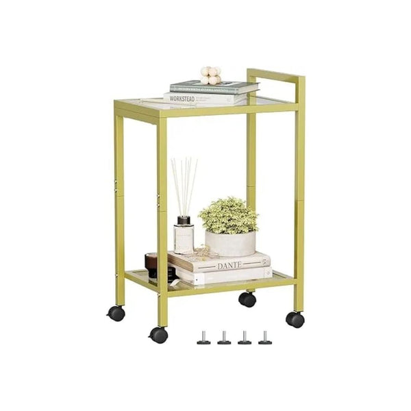 2-Tier Side Table Mobile Cart With Tempered Glass