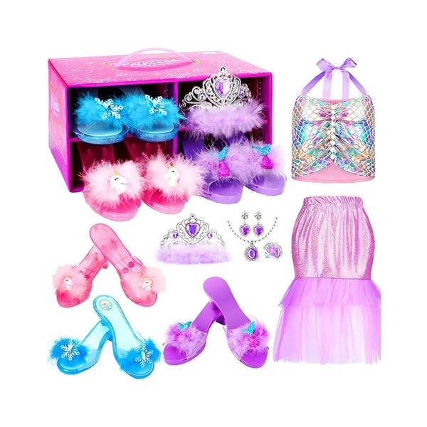 Mermaid Princess Dress Up Set With 3 Pairs of Shoes