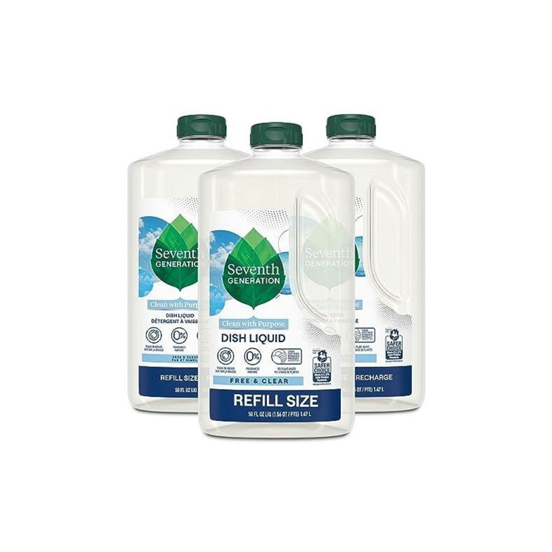 3 Refill 50oz Bottles Of Seventh Generation Free & Clear Liquid Dish Soap