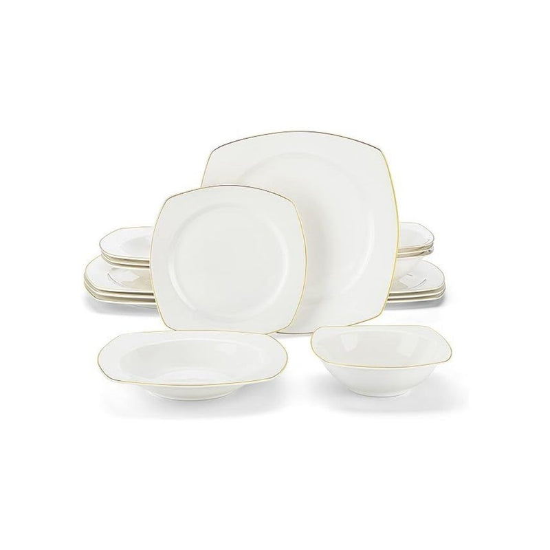 16 Piece Lightweight Bone China Dinnerware with Golden Rim, Set of 4