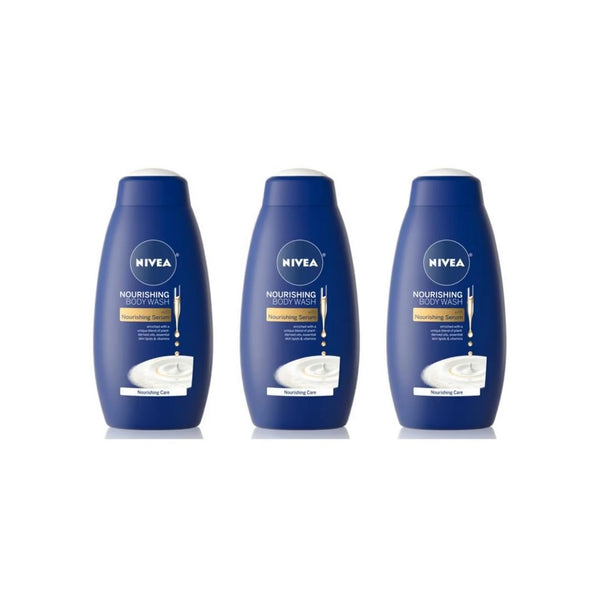 3 Bottles of NIVEA Nourishing Care Body Wash with Nourishing Serum