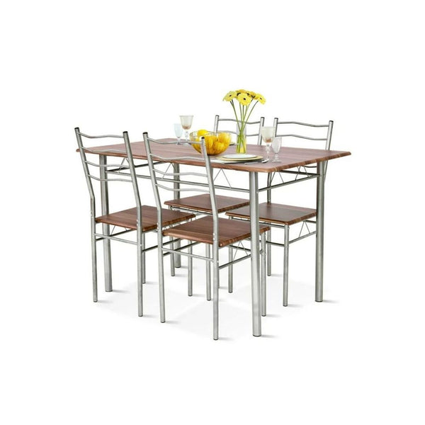 5 Piece Dining Table Set Wood Metal Kitchen Breakfast Furniture w/4 Chairs