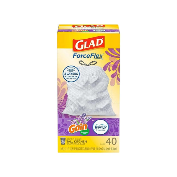 40 Glad ForceFlex Tall 13 Gallon Kitchen Drawstring Garbage Bags With ...