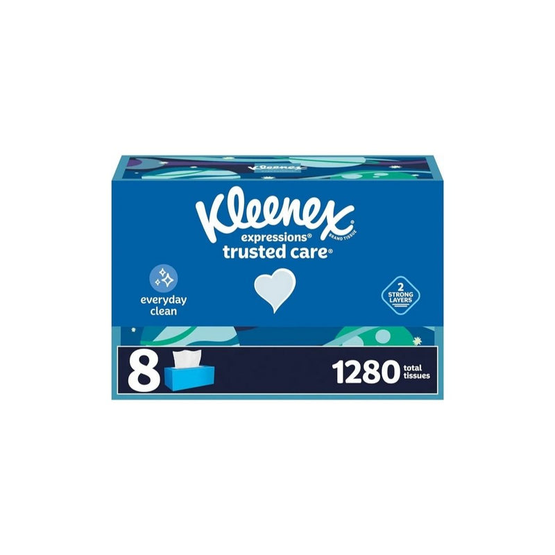 8 Boxes Kleenex Expressions Trusted Care Facial Tissues (160 Tissues per Box, 1,280 Total Tissues)