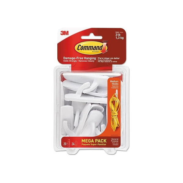 Command Medium Utility Hooks (20 White Hooks and 24 Command Strips)