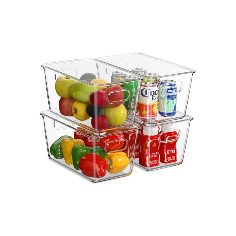 4-Piece Plastic Food Storage Organizer Bins with Lids