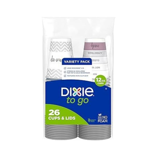 Dixie To Go Coffee Cups and Lids, 12 Oz, 26 Count