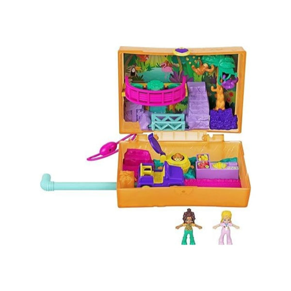 Polly Pocket Playset, Travel Toy with 2 Micro Dolls, Jungle Safari Compact