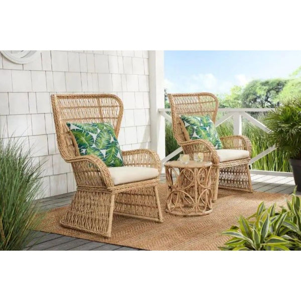 3-Piece Brown Wicker Outdoor Seating Set with Beige Cushions