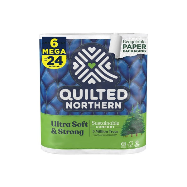 6 Mega Rolls = 24 Regular Rolls Quilted Northern Ultra Soft & Strong Toilet Paper
