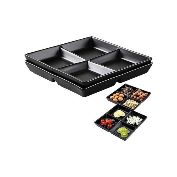 Bruntmor Set of 2 Decorative Ceramic 4-Compartment Serving Trays