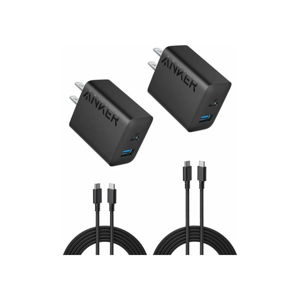 Pack of 2 Anker 20W Dual Port USB Fast Wall Chargers with 2-Pack 5 ft USBC Cables