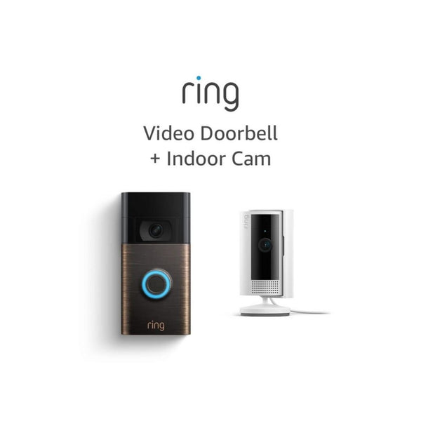 Ring Video Doorbell, Venetian Bronze with All-new Ring Indoor Cam
