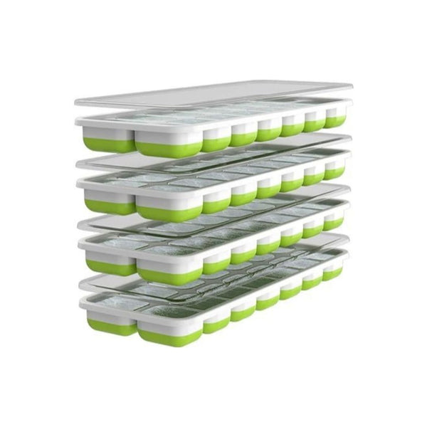 4 Ice Cube Trays with Flexible Base and Stackable Lids