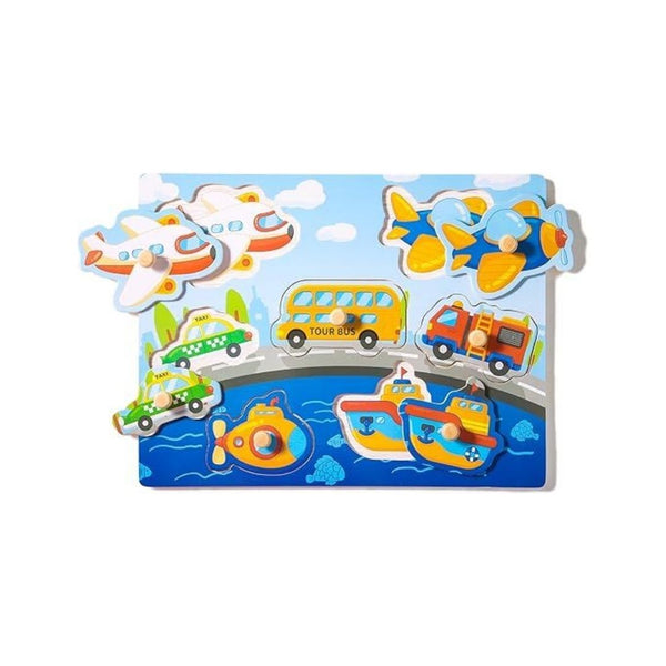 6 Piece  Peg Wooden Puzzles with Wire Puzzle Holder Rack for Kids