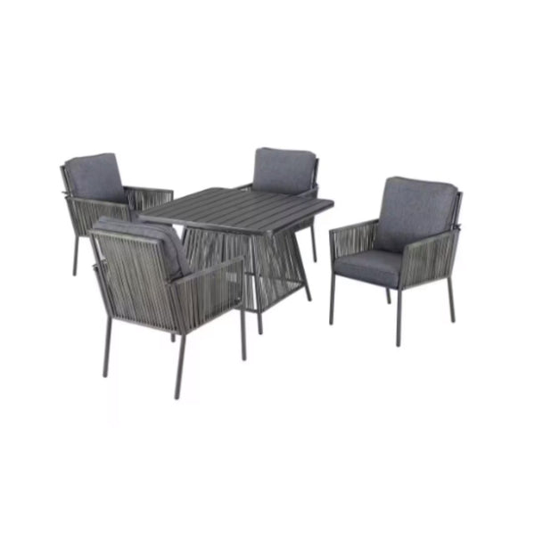 5-Piece Wicker Outdoor Patio Dining Set with CushionGuard Charcoal Cushions