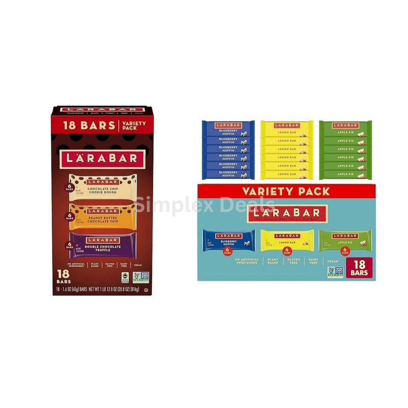 18 Pack Of Blueberry, Lemon, And Apple Or Chocolate Variety Pack Larabars