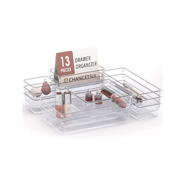 13 Pack Clear Drawer Organizer Set