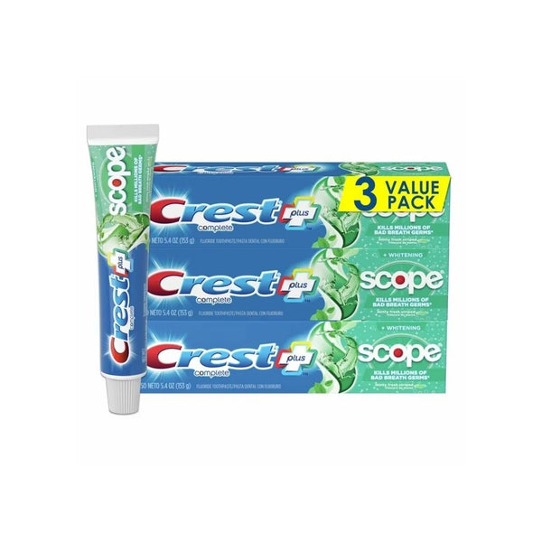 Pack of 3 Crest + Scope Complete Whitening Toothpaste, Minty Fresh