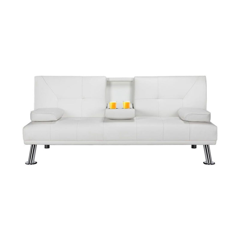 Modern Faux Leather Futon with Cupholders and Pillows (Many Colors)