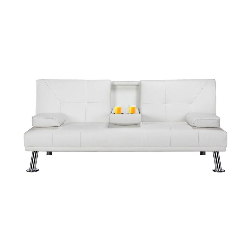 Modern Faux Leather Futon with Cupholders and Pillows (3 Colors)