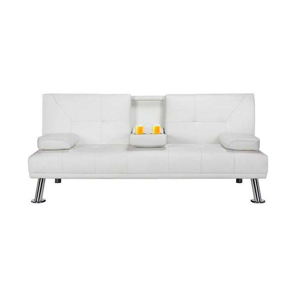 Modern Faux Leather Futon with Cupholders and Pillows (3 Colors)
