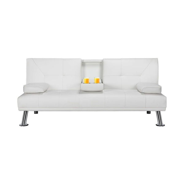 Modern Faux Leather Futon with Cupholders and Pillows (Many Colors)