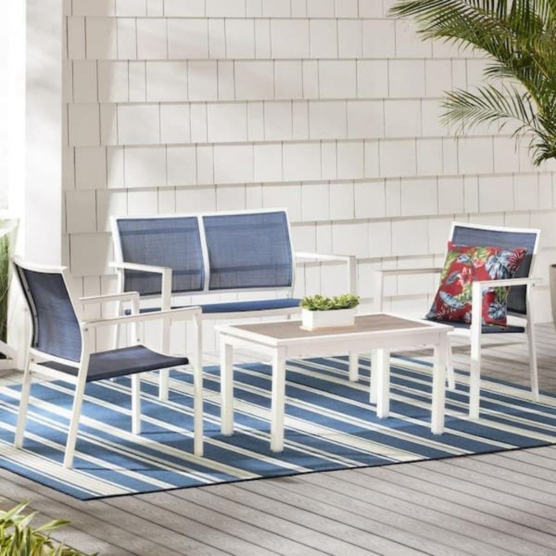 4-Piece Steel Blue Sling Outdoor Patio Deep Seating Set