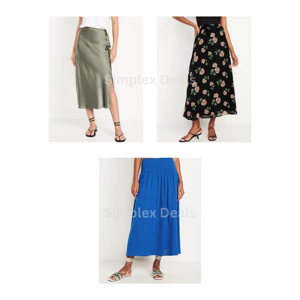 Old Navy Crinkle Gauze Maxi Skirts & High Waisted Satin Midi Slip Skirts