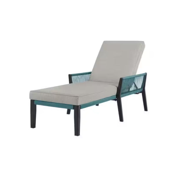 Hampton Bay Heather Glen Metal Outdoor Lounge Chair with CushionGuard Stone Grey Cushions