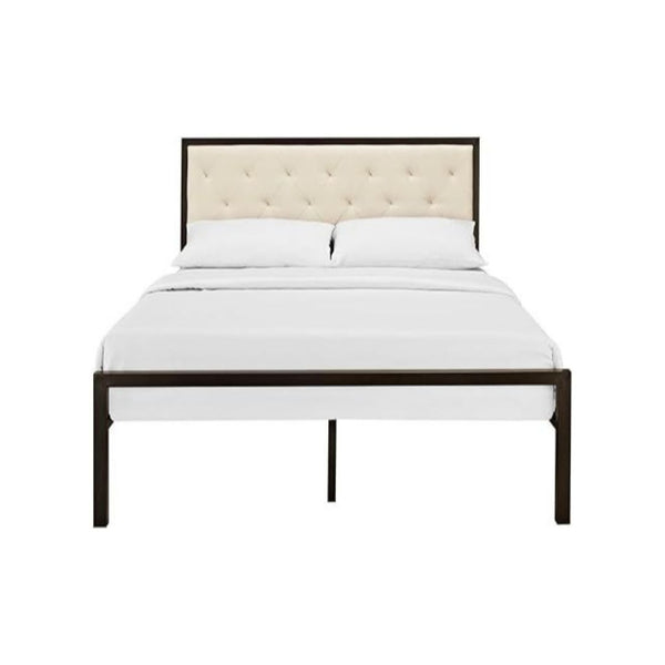 Mia Upholstered Tufted Platform Bed with Metal Slat Support
