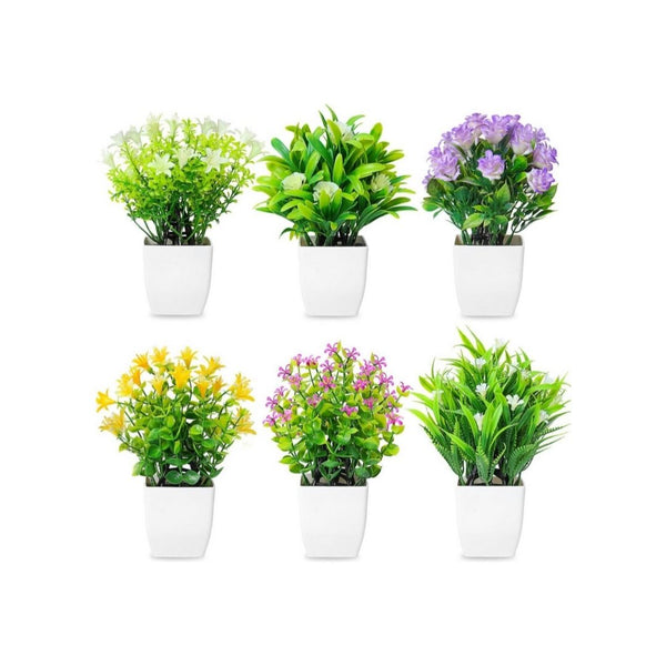6 Pack Small Fake Flower Plants in Pots