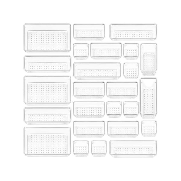 25-Pcs Clear Plastic Drawer Organizers Set