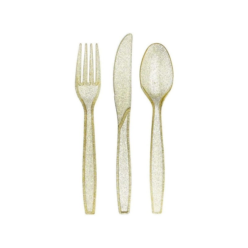 180 Pcs Gold Glitter Plastic Cutlery Set