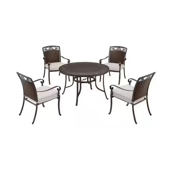 5-Piece Cast and Woven Back All Aluminum Outdoor Dining Set