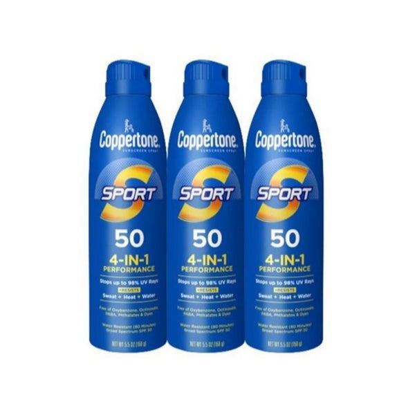 3 Bottles Of Coppertone Sport SPF 50 Sunscreen Spray