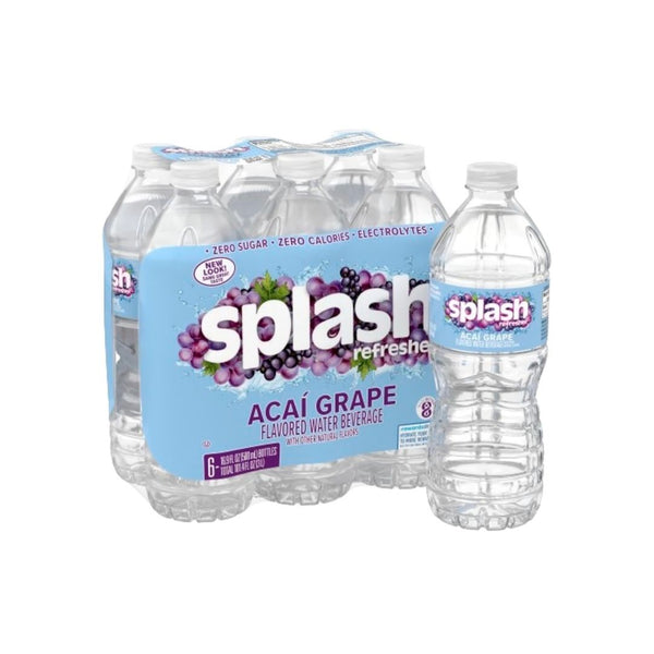 6 Plastic Bottles of Splash Refresher Acai Grape Flavored Water