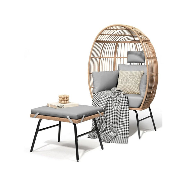 Patio Wicker Basket Chair with Ottoman