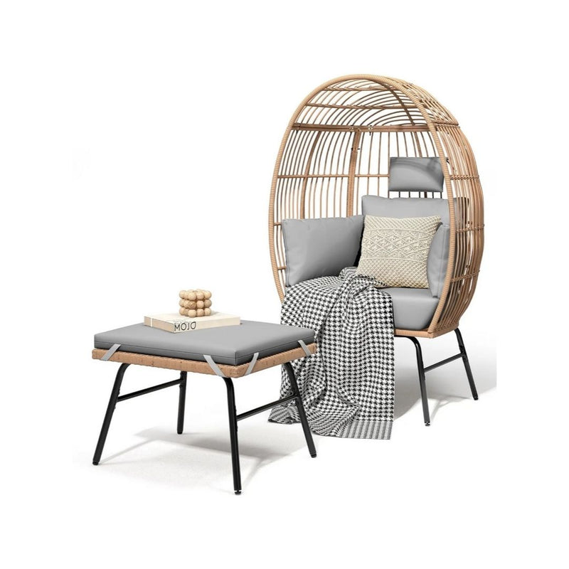 Patio Wicker Basket Chair with Ottoman