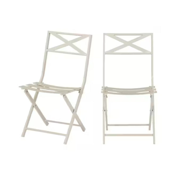 2-Pack Folding Steel Slat Outdoor Bistro Chairs