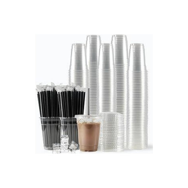200-Set Plastic Disposable Cups with Lids and Straws