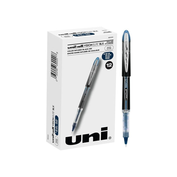 Pack of 12 Blue/Black Uniball Vision Elite BLX Rollerball Pens