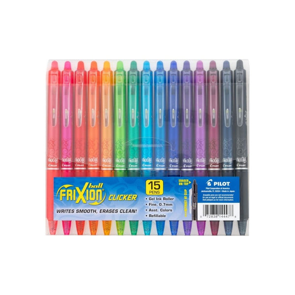 Pack of 15 Pilot FriXion Clicker Erasable Gel Pens, Assorted Colors