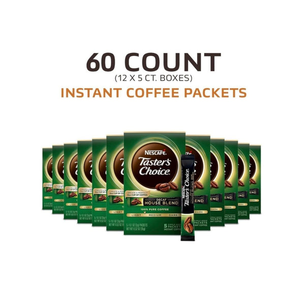 60 Packets Nescafe Taster’s Choice Decaf Instant Coffee, House Blend