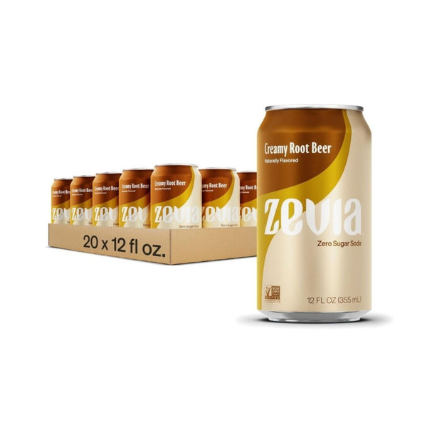 20 Cans Of Zevia Zero Calorie Creamy Root Beer Soda