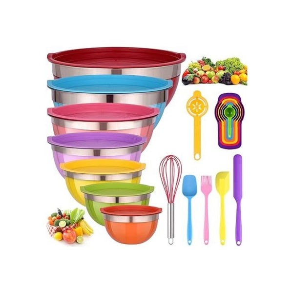 26-Pcs Stainless Steel Mixing Bowl Set with 12 Cooking Utensils