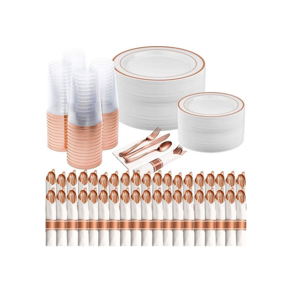 350-Piece Disposable Dinnerware Set with Pre-Rolled Cutlery and Napkin Sets