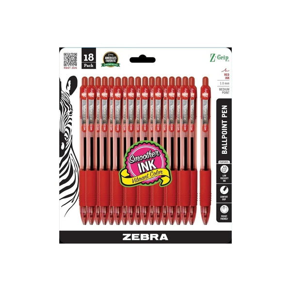 18-Pack Zebra Pen Z-Grip Retractable Ballpoint Pens, Red Ink