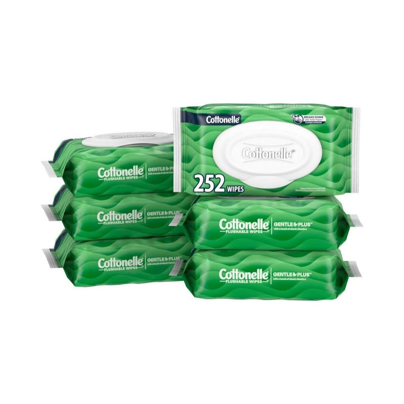 6 Flip-Top Packs Cottonelle GentlePlus Flushable Wet Wipes
