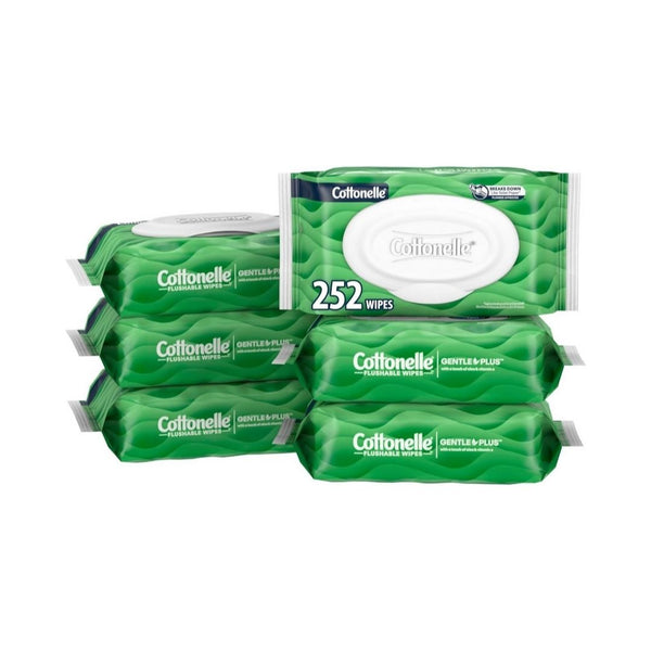 6 Flip-Top Packs Cottonelle GentlePlus Flushable Wet Wipes